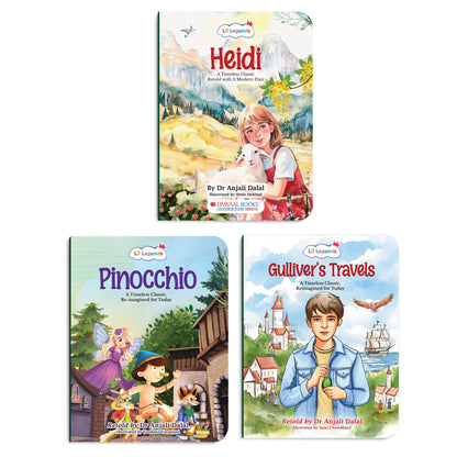 Lil Legends Timeless Classics Re-Imagined for Today | Set of 3 Story Books | Heidi, Pinocchio and Gulliver's Travels | Vocabulary, Imagination and Value Booster Stories | For Age 7+ 