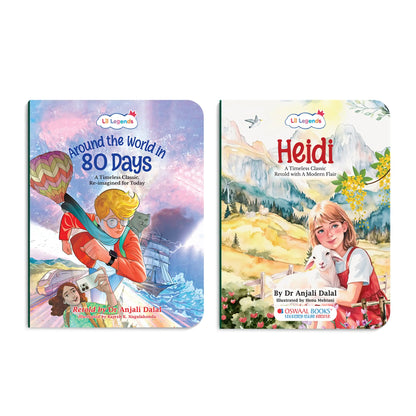 Lil Legends Timeless Classics Re-Imagined for Today | Set of 2 Illustrated Story Books | Heidi and Around the World in 80 Days | Vocabulary, Imagination and Value Booster Stories | For Age 7+ 