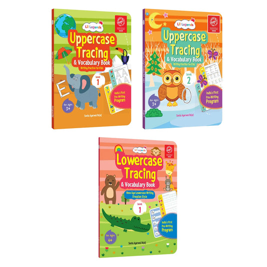 Lil Legends Alphabet Writing Starter Pack | 3 Books | Uppercase A-Z Levels 1 and 2 + Lowercase D'Nealian Style | India's First Pre-Writing Programme | LKG/UKG | Age 3-6 