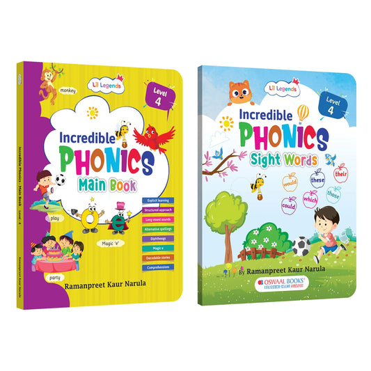 Lil Legends Incredible Phonics Level 4  Main Book and Sight Words Book | Set of 2 Books for Kids | Long Vowels, Complex Blends and High Frequency Words | For Class 1 and 2 | Age 6-8 