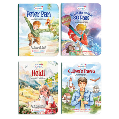Lil Legends  Timeless Classics Re-Imagined for Today | Set of 4 Story Books | Heidi, Peter Pan, Gulliver's Travels and More | Vocabulary, Imagination and Values Booster Stories | For Age 7+ 