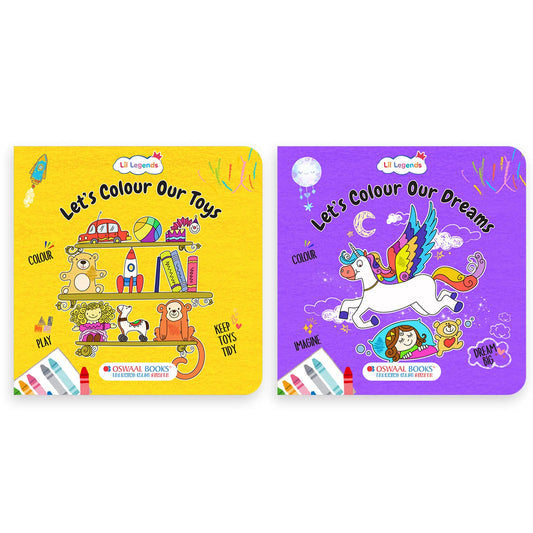 Lil Legends Let's Colour Set of 2 Colouring Books | Toys and Dreams | Travel-Friendly Hardboard Support | Boosts Focus and Creativity | For UKG/Primary | Age 4+ 