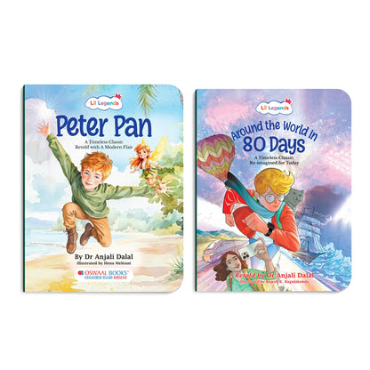 Lil Legends  Timeless Classics Re-Imagined for Today | Set of 2 Story Books | Peter Pan and Around the World in 80 Days | Vocabulary, Imagination and Value Booster Stories | For Age 7+ 
