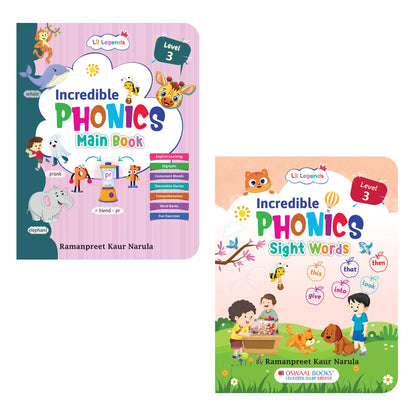Lil Legends Incredible Phonics Level 3 Main Book and Sight Words Book | Set of 2 Books for Age 5-7 Years | Digraphs, Consonant Blends, High Frequency Words and Activities | For Class 1 and 2 