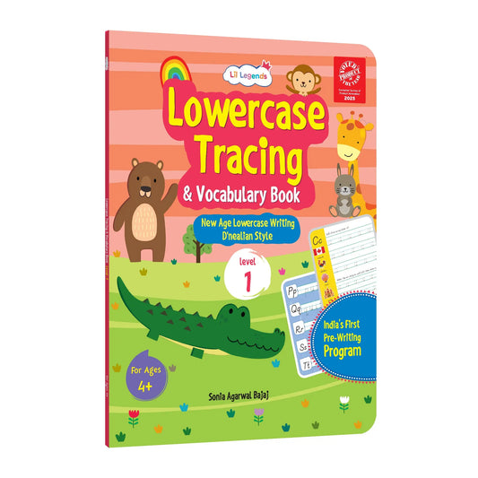Lil Legends Writing Books Lowercase Tracing and Vocabulary Book Level | 1 New Age Lowercase Writing D'Nealian Style |  Small Letters Practise Workbook | For LKG/UKG | Age 4+ 