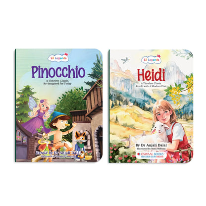 Lil Legends Timeless Classics Re-Imagined for Today | Set of 2 Illustrated Story Books | Heidi and Pinocchio Vocabulary, Imagination and Value Booster Stories For Young Readers | For Age 7+ 