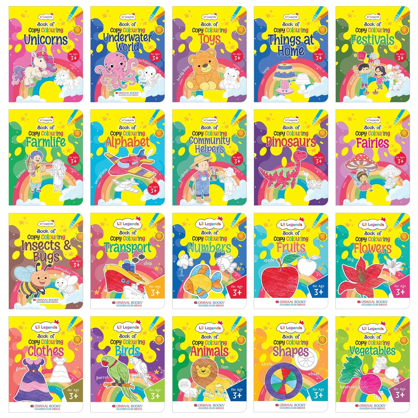 Lil Legends Books Of Copy Colouring Mega Pack of 20 Books for Kids | Alphabet, Numbers, Toys, Fairies and More | Fun Activities and Vocabulary Booster | For Nursery/LKG/UKG | Age 3+| 