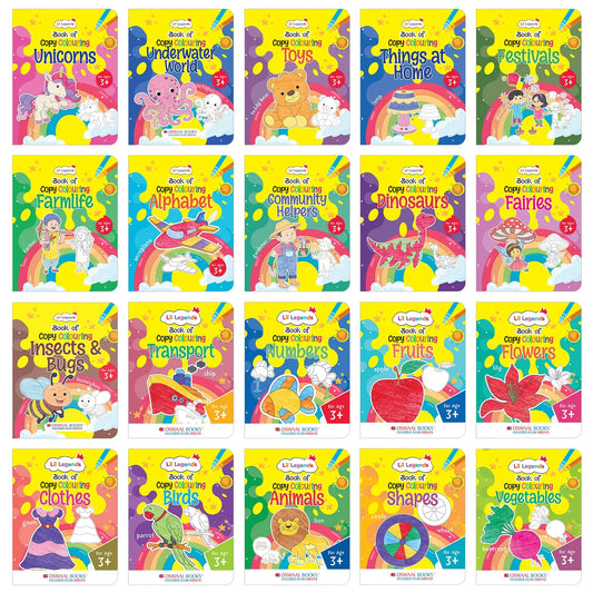 Lil Legends Books Of Copy Colouring Mega Pack of 20 Books for Kids | Alphabet, Numbers, Toys, Fairies and More | Fun Activities and Vocabulary Booster | For Nursery/LKG/UKG | Age 3+| 