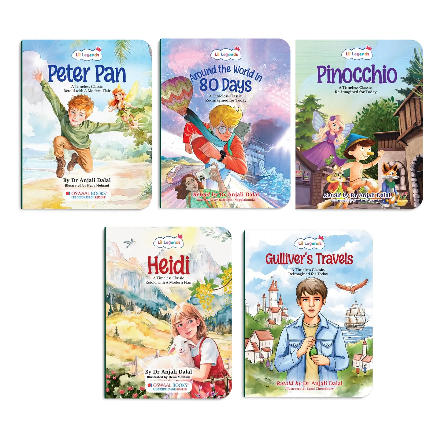 Lil Legends Timeless Classics Re-Imagined for Today | Set of 5 Books | Heidi, Pinocchio, Around the World in 80 Days and More | Vocabulary, Imagination and Value Booster Stories | For Age 7+ 