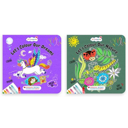 Lil Legends Let's Colour Set of 2 Colouring Books | Dreams and Nature | Travel-Friendly Hardboard Support | Boosts Focus and Creativity | For UKG/Primary | Age 4+ 
