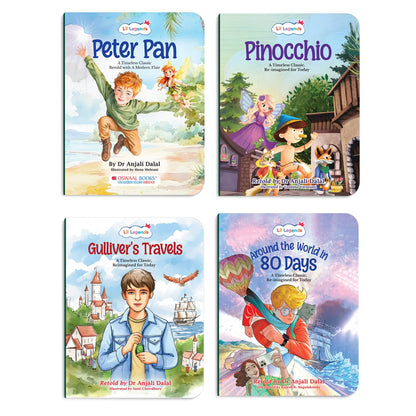 Lil Legends Timeless Classics Re-Imagined  for Today | Set of 4 Story Books | Pinocchio, Peter Pan, Gulliver's Travels and More |  Vocabulary, Imagination and Values Booster Stories | For Age 7+ 