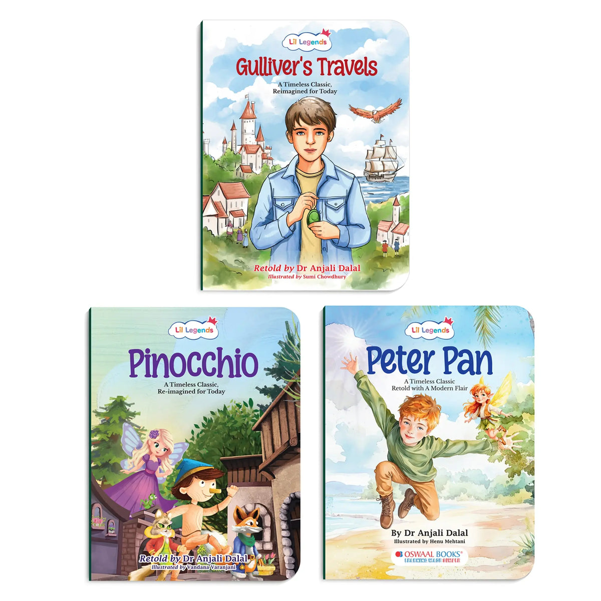 Lil Legends Timeless Classics Re-Imagined for Today | Set of 3 Story Books | Pinocchio, Peter Pan and Gulliver's Travels | Vocabulary, Imagination and Value Booster Stories | For Age 7+ 