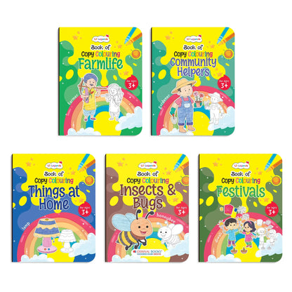Lil Legends Books Of Copy Colouring Set of 5 Books for Kids | Community Helpers, Festivals, Things at Home and More | Fun Activities and Vocabulary Booster | For LKG/UKG | Age 3+ 