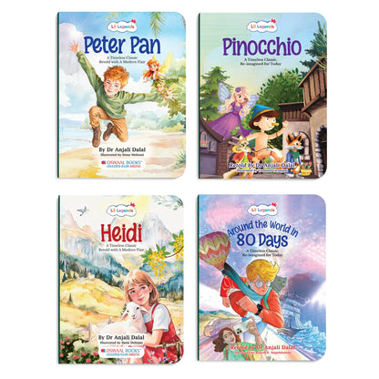 Lil Legends Timeless Classics Re-Imagined for Today | Set of 4 Story Books | Peter Pan, Around the World in 80 Days and More | Vocabulary, Imagination and Value Booster Stories | For Age 7+ 