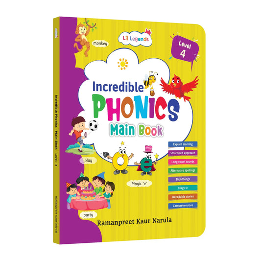 Lil Legends Incredible Phonics Level 4 Main Book for Kids | Long Vowels, Complex Blends, Multi-Syllabic Words | Phonics Reading Book | Advanced Phonics Workbook | For Class 1 and 2 |  Age 6-8 