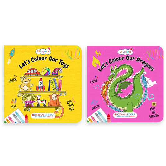 Lil Legends Let's Colour Set of 2 Colouring Books | Toys and Dragons | Travel-Friendly Hardboard Support | Boosts Focus and Creativity | For UKG/Primary | Age 4+ 
