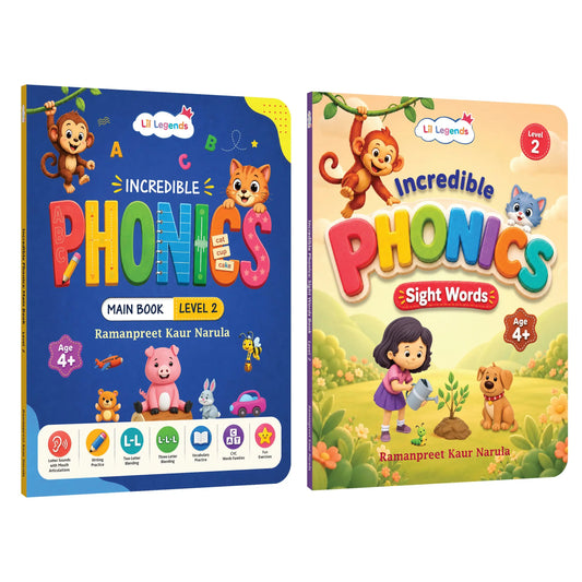Lil Legends Incredible Phonics Level 2 Main Book and Sight Words Book | Set of 2 Books for Age 4-6 Years | CVC Words, Blending and High Frequency Words | Fun Activity Book | For UKG/Class 1 