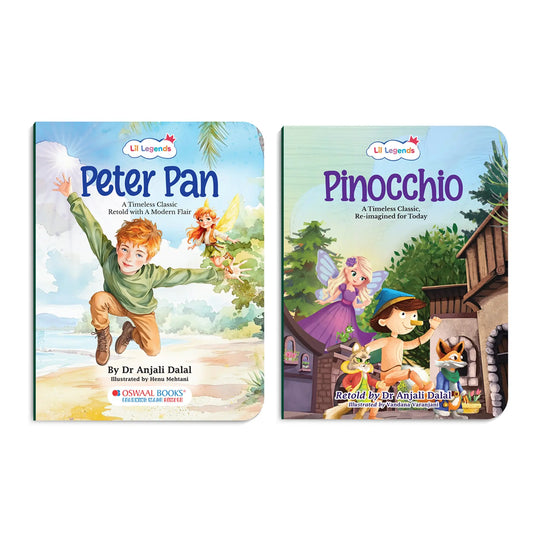 Lil Legends Timeless Classics Re-Imagined for Today | Set of 2 Illustrated Story Books | Pinocchio and Peter Pan | Vocabulary, Imagination and Value Booster Stories | For Age 7+ 