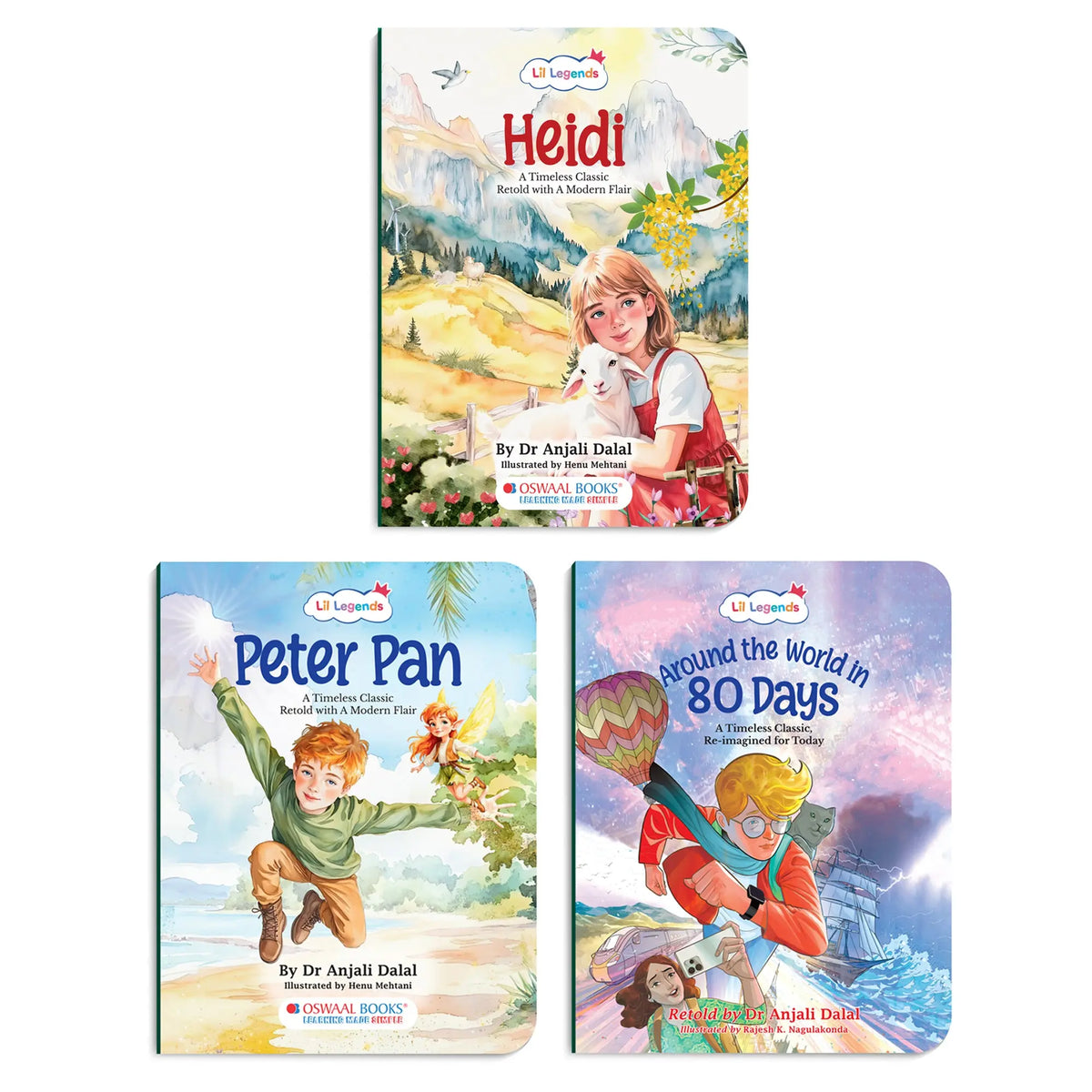 Lil Legends Timeless Classics Re-Imagined  for Today | Set of 3 Story Books | Heidi, Peter Pan and Around the World in 80 Days | Vocabulary, Imagination and Value Booster Stories | For Age 7+ 