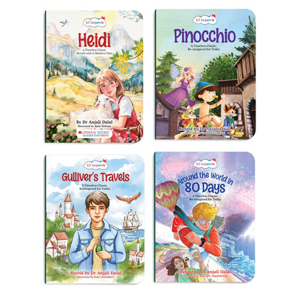 Lil Legends Timeless Classics Re-Imagined  for Today | Set of 4 Story Books | Pinocchio, Around the World in 80 Days and More | Vocabulary, Imagination and Values Booster Stories | For Age 7+ f 