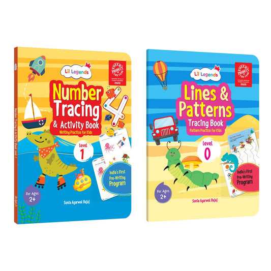 Lil Legends My First Pre-Writing Skills | Set of 2 Books | Lines and Patterns Level 0 + Number Tracing Level 1 | India's First Pre-Writing Programme | Nursery/LKG | Age 2-4 