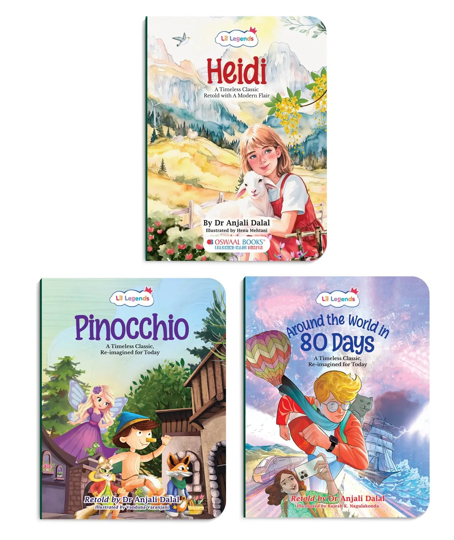 Lil Legends Timeless Classics Re-Imagined  for Today | Set of 3 Story Books | Heidi, Pinocchio and Around the World in 80 Days | Vocabulary, Imagination and Value Booster Stories | For Age 7+ 
