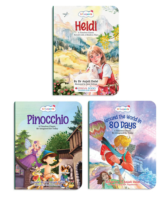Lil Legends Timeless Classics Re-Imagined  for Today | Set of 3 Story Books | Heidi, Pinocchio and Around the World in 80 Days | Vocabulary, Imagination and Value Booster Stories | For Age 7+ 