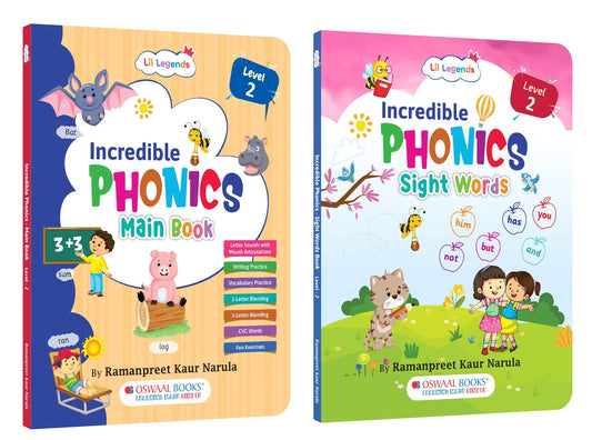 Lil Legends Incredible Phonics Level 2 Main Book and Sight Words Book | Set of 2 Books for Age 4-6 Years | CVC Words, Blending and High Frequency Words | Fun Activity Book | For UKG/Class 1 