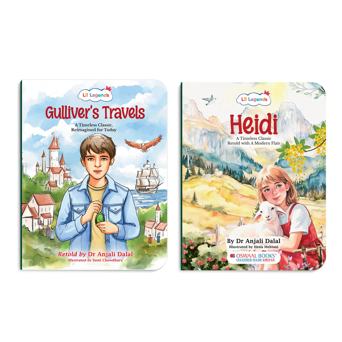 Lil Legends Timeless Classics Re-Imagined for Today | Set of 2 Illustrated Story Books | Heidi and Gulliver's Travels | Vocabulary, Imagination and Value Booster Stories | For Age 7+ 