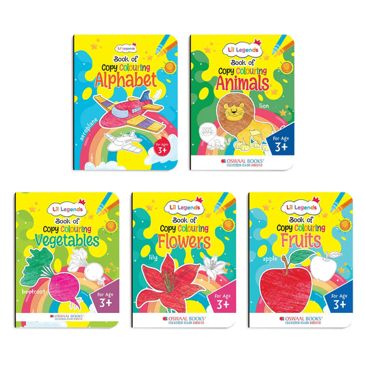 Lil Legends Books of Copy Colouring Set of 5 Books for  Kids | Animals, Alphabets, Vegetables, Flowers and Fruits | Fun Activities and Vocabulary Booster for Kids | For LKG/UKG |  Age 3+ 