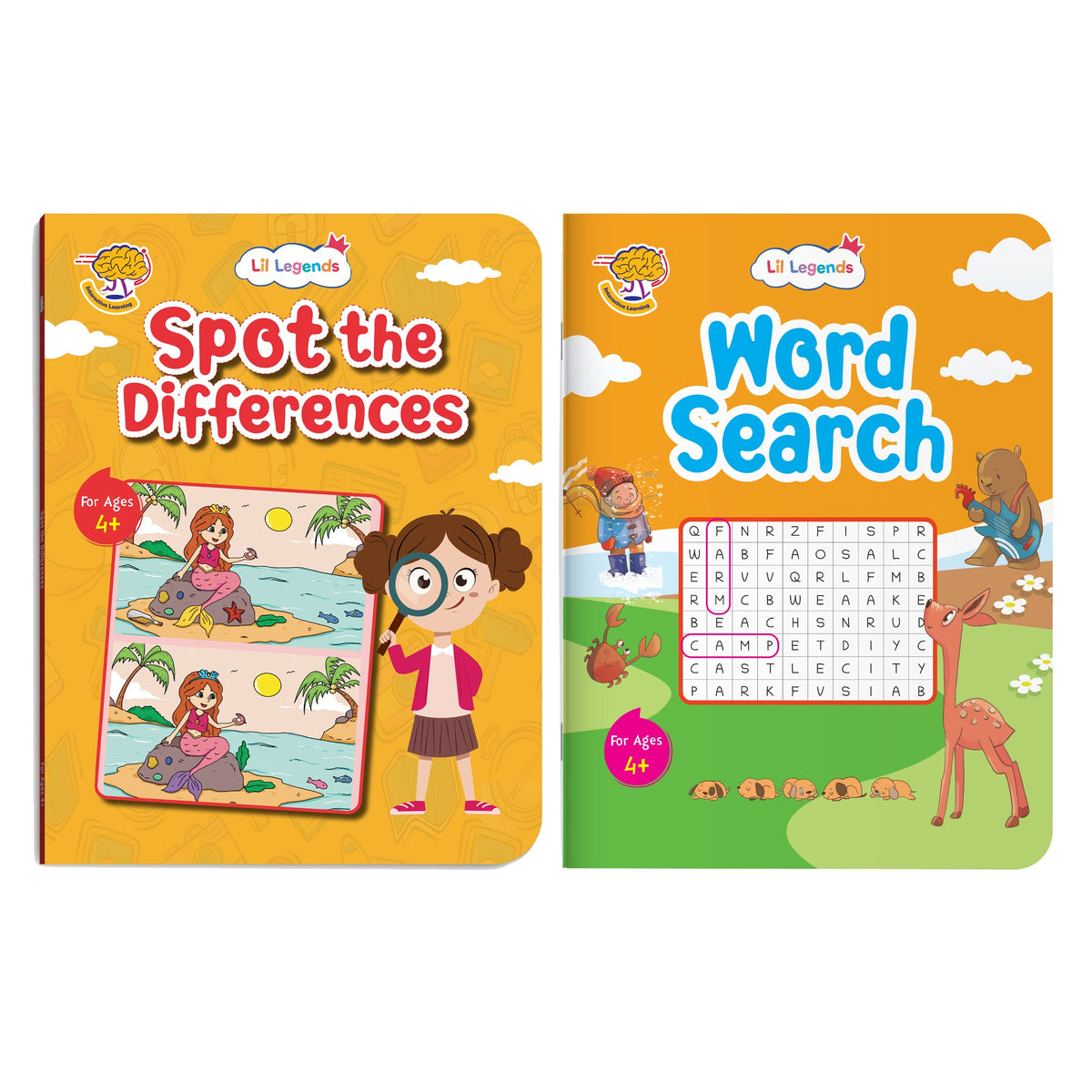 Lil Legends Interactive Learning Activity Books, Set of 2 for Kids Age 4+ Years | Spot the Differences and Word Search Puzzles | Brain Games to Boost Vocabulary and Observation 