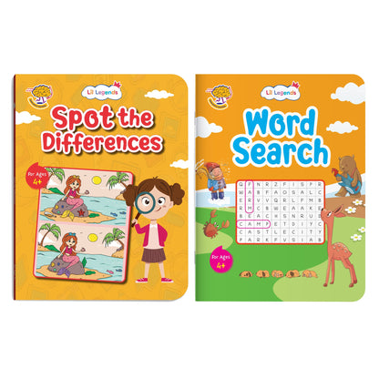 Lil Legends Interactive Learning Activity Books, Set of 2 for Kids Age 4+ Years | Spot the Differences and Word Search Puzzles | Brain Games to Boost Vocabulary and Observation 