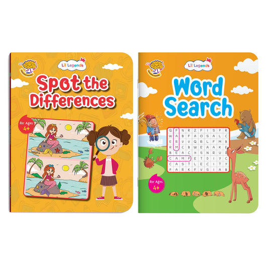 Lil Legends Interactive Learning Activity Books, Set of 2 for Kids Age 4+ Years | Spot the Differences and Word Search Puzzles | Brain Games to Boost Vocabulary and Observation 