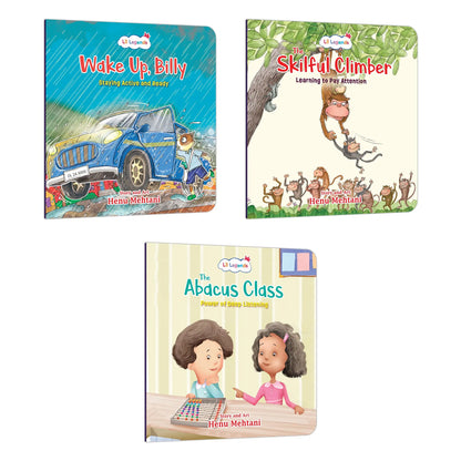 Lil Legends Mindful Moments Series - Wake Up Billy, Skilful Climbers and The Abacus Class | Set of 3 Books for Kids | Illustrated Stories to Build Concentration and Attention | Age 5+ 