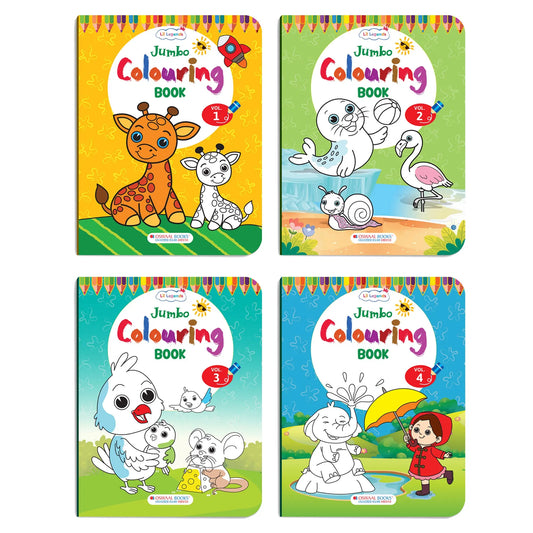 Lil Legends Jumbo Colouring Books Vol 1-4 for Kids | Bold Outlines and Big Designs | Animals, Birds, Everyday Objects and Nature | Fun Colouring Activity Books | Age 3+ 