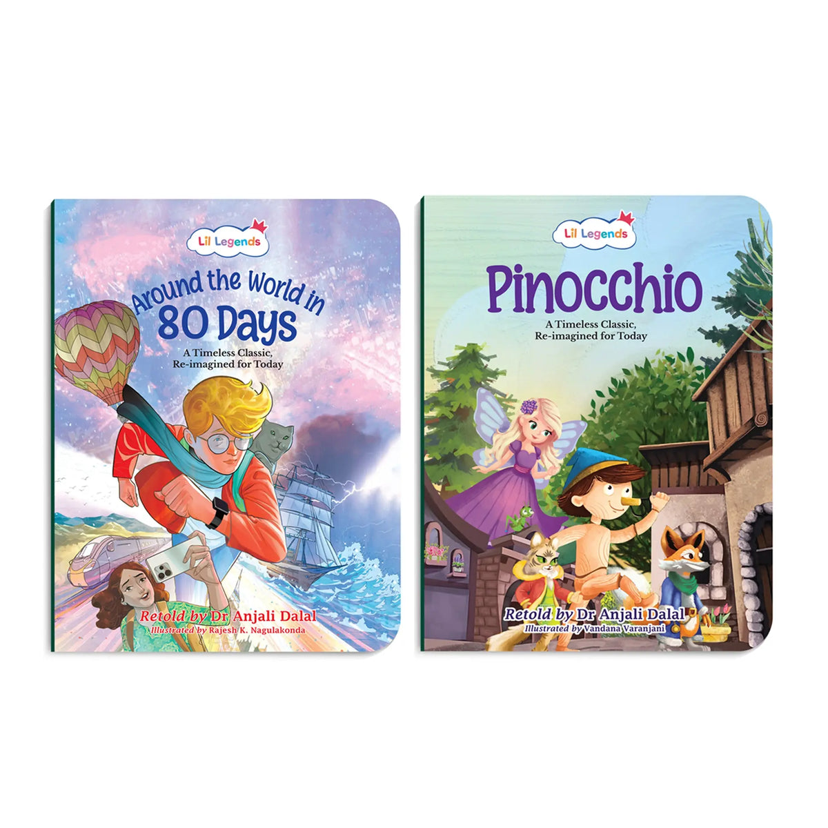 Lil Legends Timeless Classics Re-Imagined for Today | Set of 2 Story Books | Pinocchio and Around the World in 80 Days | Vocabulary, Imagination and Value Booster Stories | For Age 7+ 
