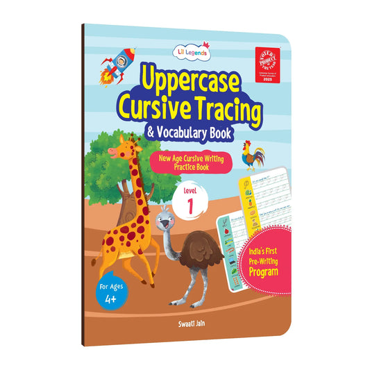 Lil Legends Uppercase Cursive Tracing & Vocabulary Workbook for Kids | Level 1 Handwriting Practice Book | Learn Letter Formation & Improve Writing Skills | Age 4+ 