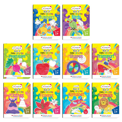 Lil Legends Set Of 10 Copy Colouring Books for Kids | Boxset of 10 Books | Alphabet, Numbers, Shapes and More |  Fun Activities and Vocabulary Booster | For Nursery/LKG/UKGF | Age 3+ 