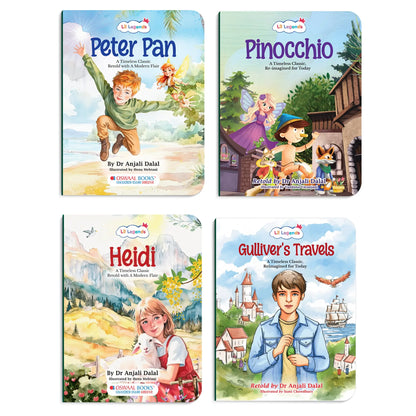 Lil Legends Timeless Classics Re-Imagined for Today | Set of 4 Story Books | Heidi, Pinocchio, Gulliver's Travels and More | Vocabulary, Imagination and Value Booster Stories | For Age 7+ 