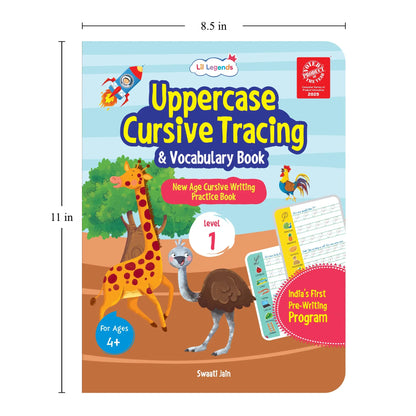 Lil Legends Cursive Writing Starter Pack | Set of 2 Books | Uppercase Level 1 and Lowercase Level 2 | Three Line Handwriting and Vocabulary Practice | For LKG/UKG | Age 4+ 