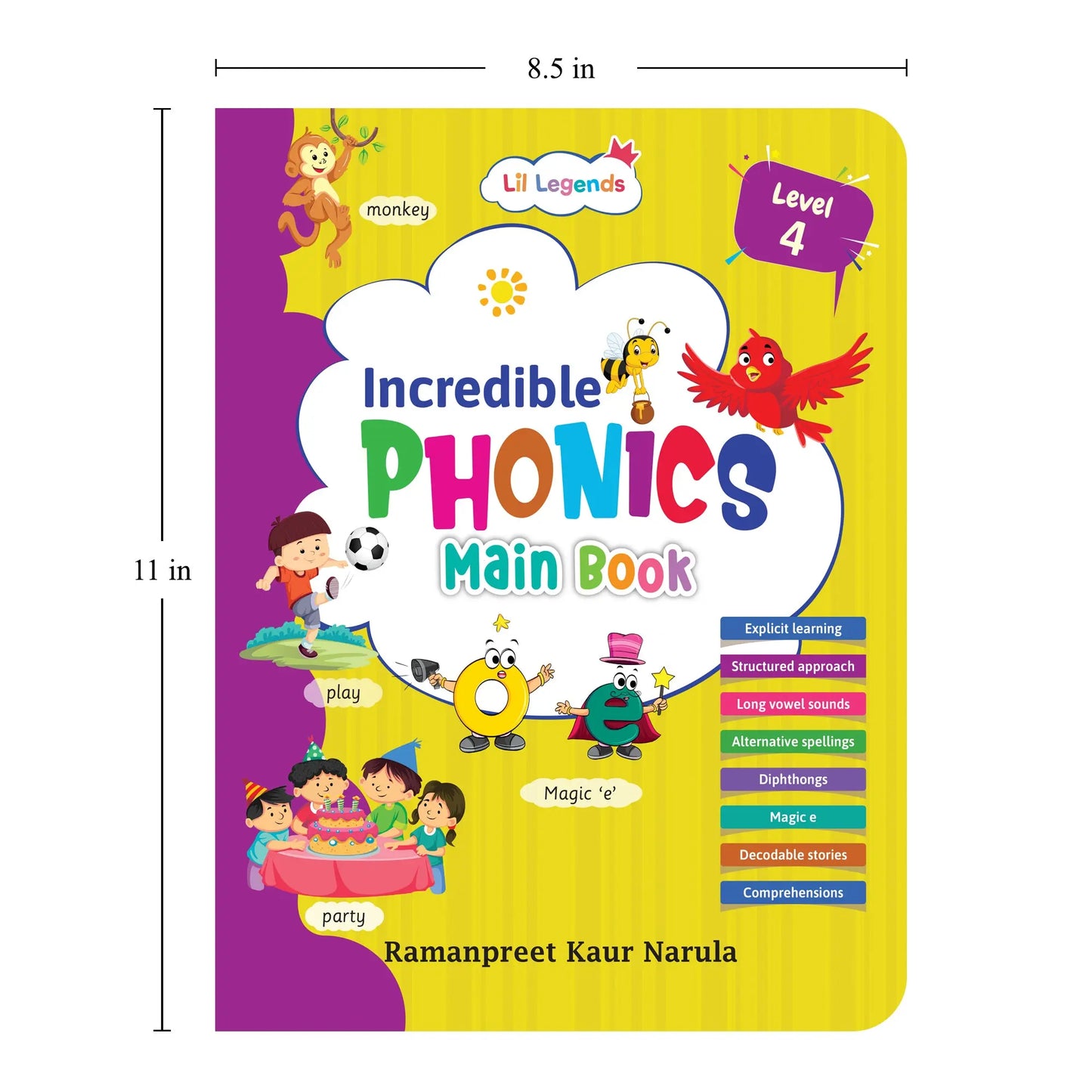 Lil Legends Incredible Phonics Level 4 Main Book for Kids | Long Vowels, Complex Blends, Multi-Syllabic Words | Phonics Reading Book | Advanced Phonics Workbook | For Class 1 and 2 |  Age 6-8 