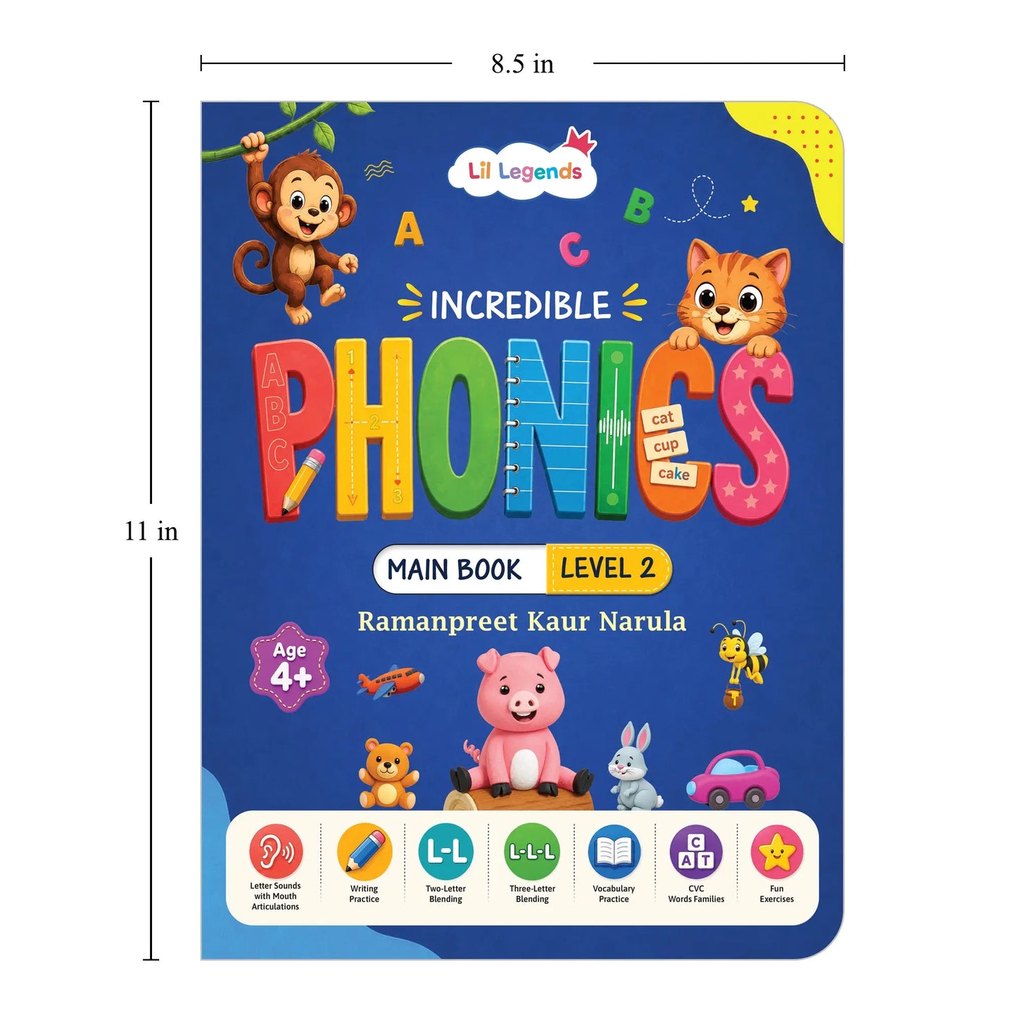 Lil Legends Incredible Phonics Level 2 Main Book and Sight Words Book | Set of 2 Books for Age 4-6 Years | CVC Words, Blending and High Frequency Words | Fun Activity Book | For UKG/Class 1 