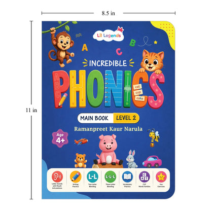 Lil Legends Incredible Phonics Level 2 Main Book and Sight Words Book | Set of 2 Books for Age 4-6 Years | CVC Words, Blending and High Frequency Words | Fun Activity Book | For UKG/Class 1 