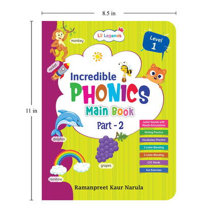 Lil Legends Incredible Phonics Level 1 Main Book Part 2 for Kids | Letter Sounds, Tracing, Writing, Word Recognition and Fun Activities | Phonics Workbook | For Nursery/LKG | Age 3-5 