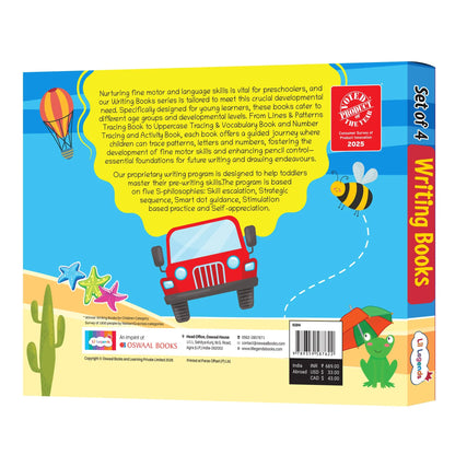 Lil Legends Set of 4 Writing Books Box Set | India's First Pre-Writing Program | Patterns, Numbers and Uppercase Tracing, Activities and Vocabulary | For Nursery/LKG/UKG | Age 2–5 