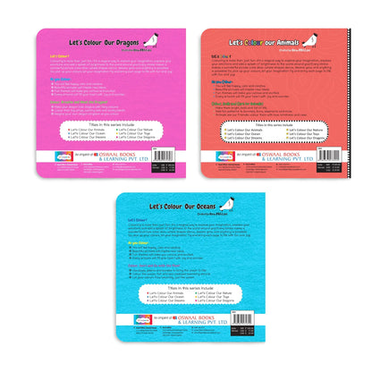 Lil Legends Let's Colour Set of 3 Colouring Books | Animals, Oceans and Dragons | Travel-Friendly Hardboard Support | Boosts Focus and Creativity | For UKG/Primary | Age 4+ 