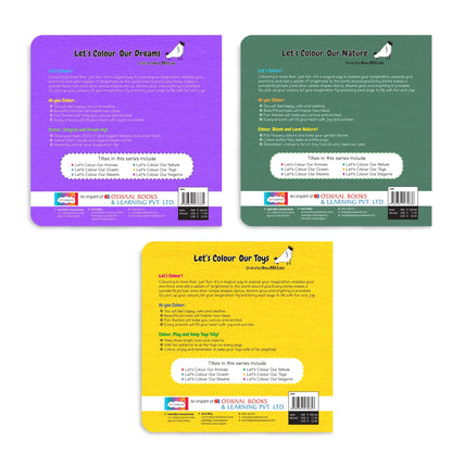 Lil Legends Let's Colour Set of 3 Colouring Books | Toys, Dreams and Nature | Travel-Friendly Hardboard Support | Boosts Focus and Creativity | For UKG/Primary | Age 4+ 