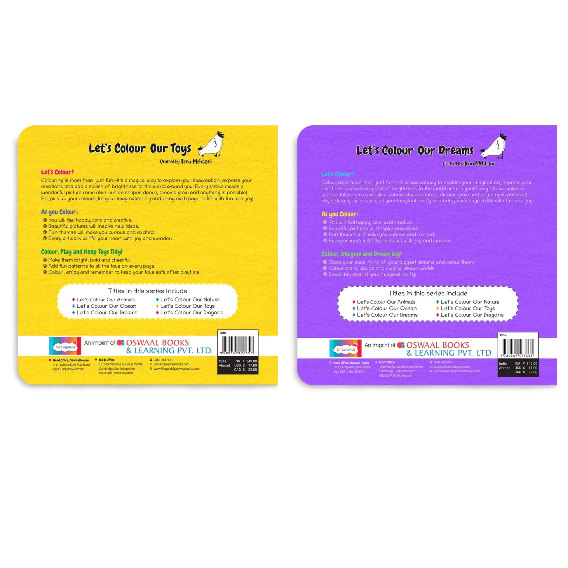 Lil Legends Let's Colour Set of 2 Colouring Books | Toys and Dreams | Travel-Friendly Hardboard Support | Boosts Focus and Creativity | For UKG/Primary | Age 4+ 