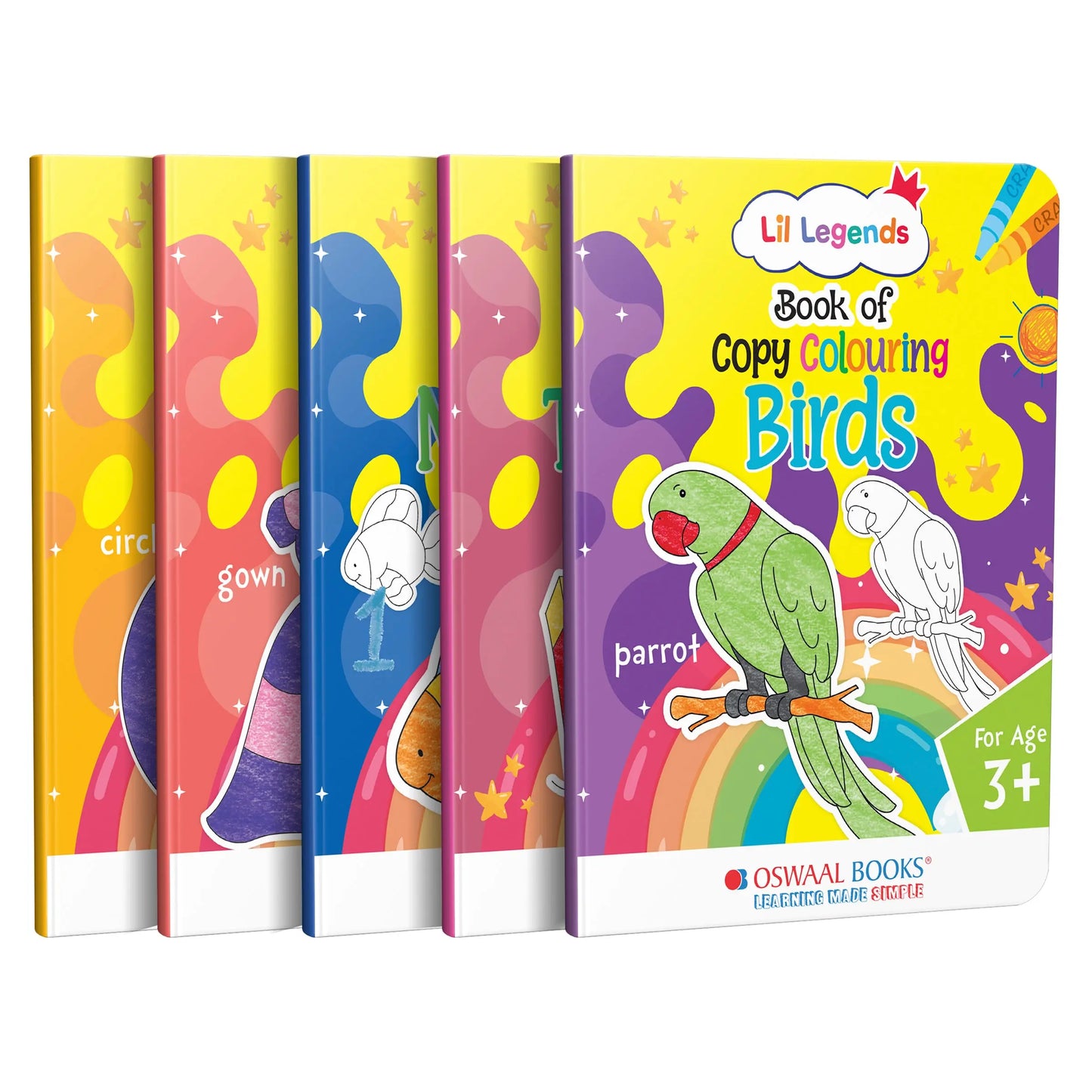 Lil Legends Books of Copy Colouring Set of 5 Books for Kids | Transport, Shapes, Numbers, Clothes and Birds | Fun Activities and Vocabulary Booster | For LKG/UKG | Age 3+ 