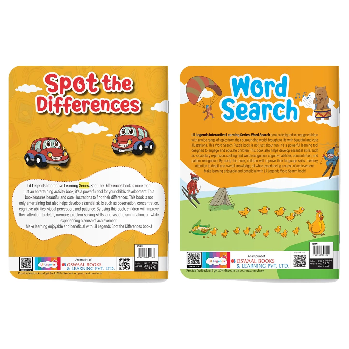 Lil Legends Interactive Learning Activity Book Combo Set of 2 for Kids Age 4+ Years - Spot the Difference & Word Search Puzzles | Brain Games to Boost Vocabulary, Observation & Critical Thinking 